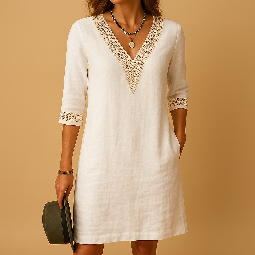 Summer V-neck dress with lace for women | Helena