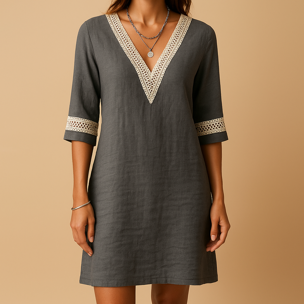 Summer V-neck dress with lace for women | Helena