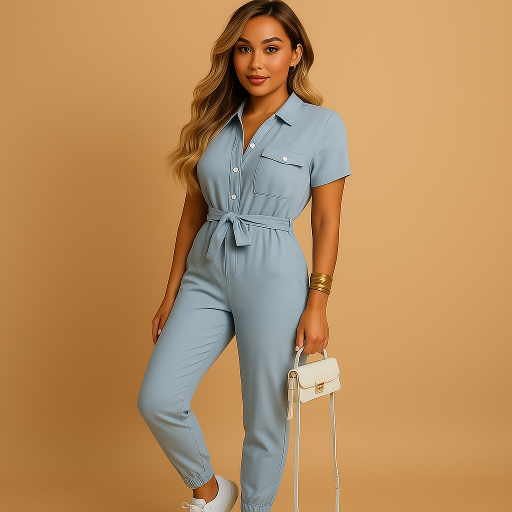 Tailored one-piece jumpsuit with button detail for women | Elina