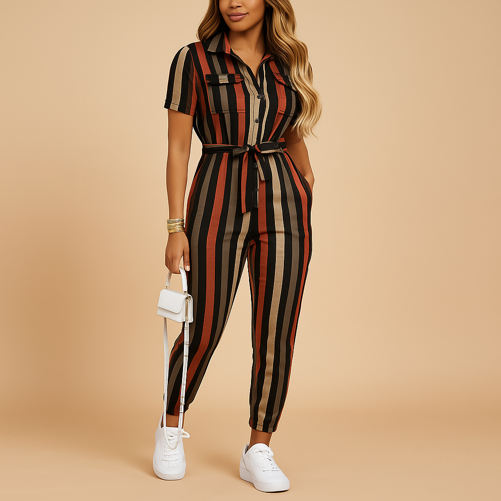 Tailored one-piece jumpsuit with button detail for women | Elina