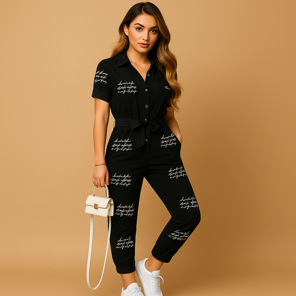 Tailored one-piece jumpsuit with button detail for women | Elina