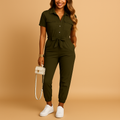 Tailored one-piece jumpsuit with button detail for women | Elina