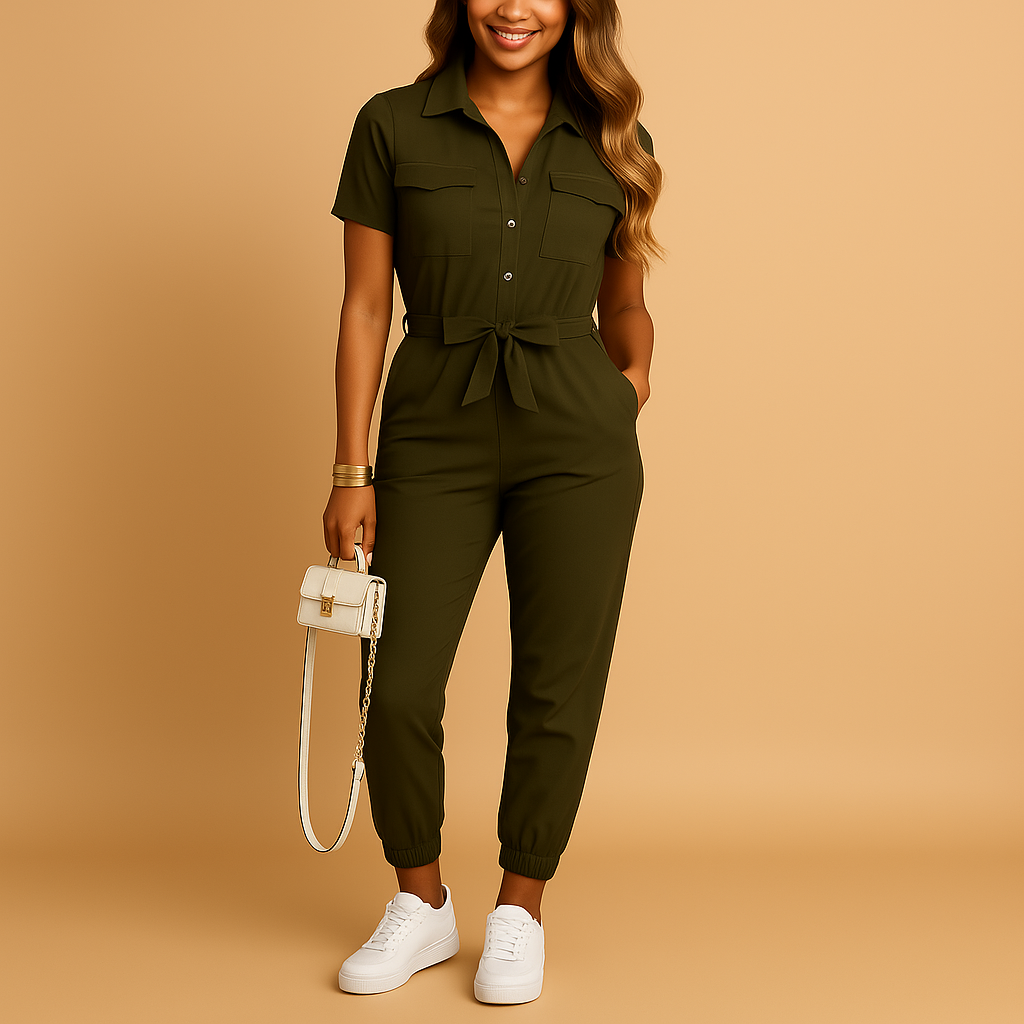 Tailored one-piece jumpsuit with button detail for women | Elina