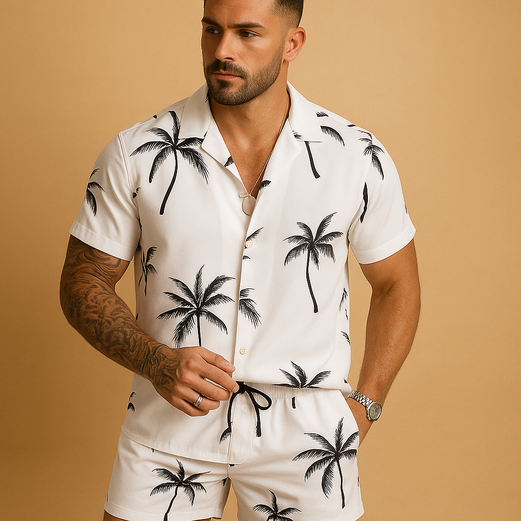 Tropical printed shirt and shorts summer set for men | Caleb
