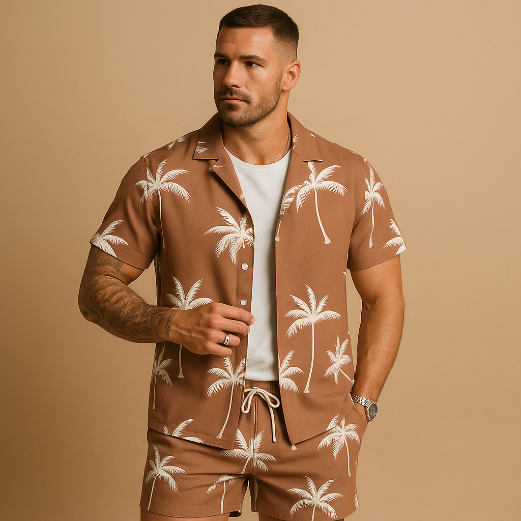 Tropical printed shirt and shorts summer set for men | Caleb