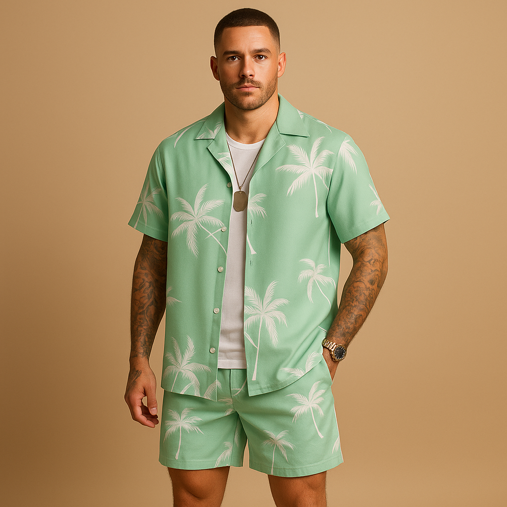Tropical printed shirt and shorts summer set for men | Caleb