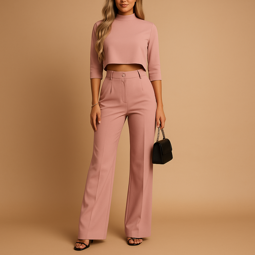 Two-piece cropped top and tailored pants set for women | Harper