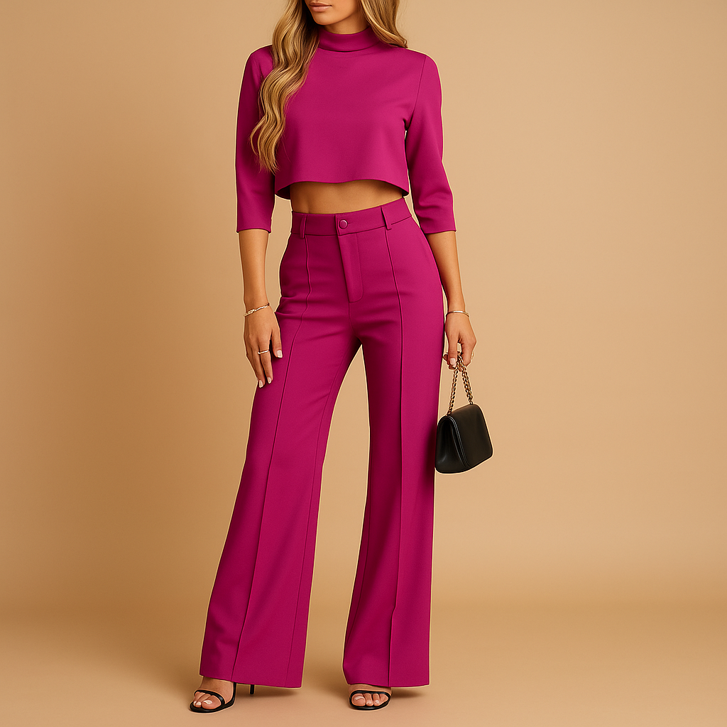 Two-piece cropped top and tailored pants set for women | Harper