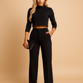 Two-piece cropped top and tailored pants set for women | Harper
