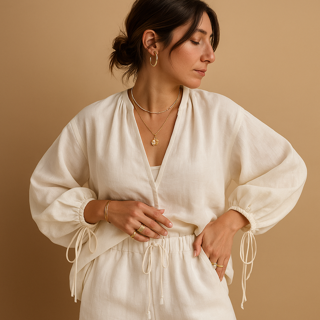 V-neck blouse and ruffled shorts summer set for women | Grace
