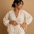 V-neck blouse and ruffled shorts summer set for women | Grace