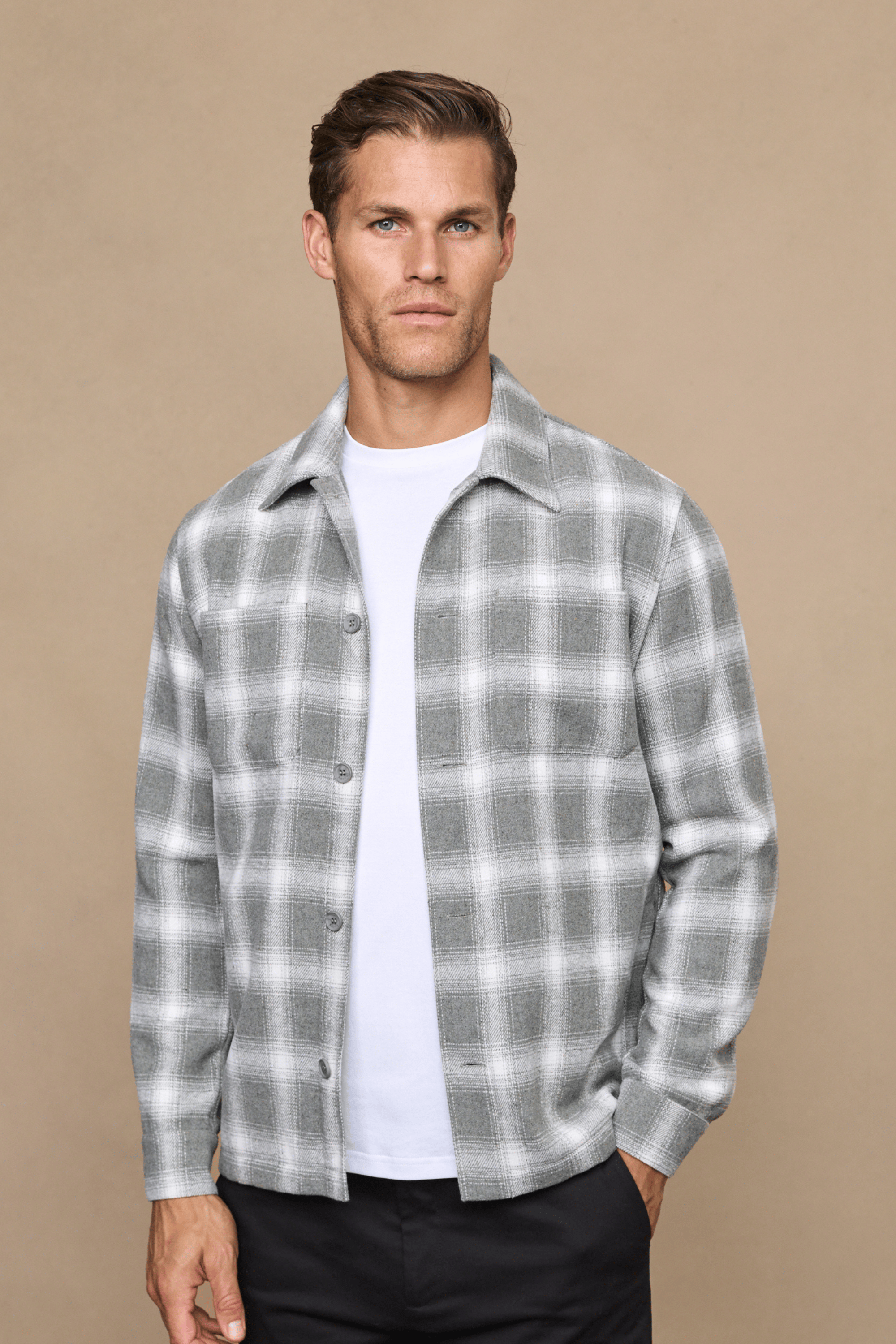 Vienna Wool Checked Overshirt - Sage/Ivory