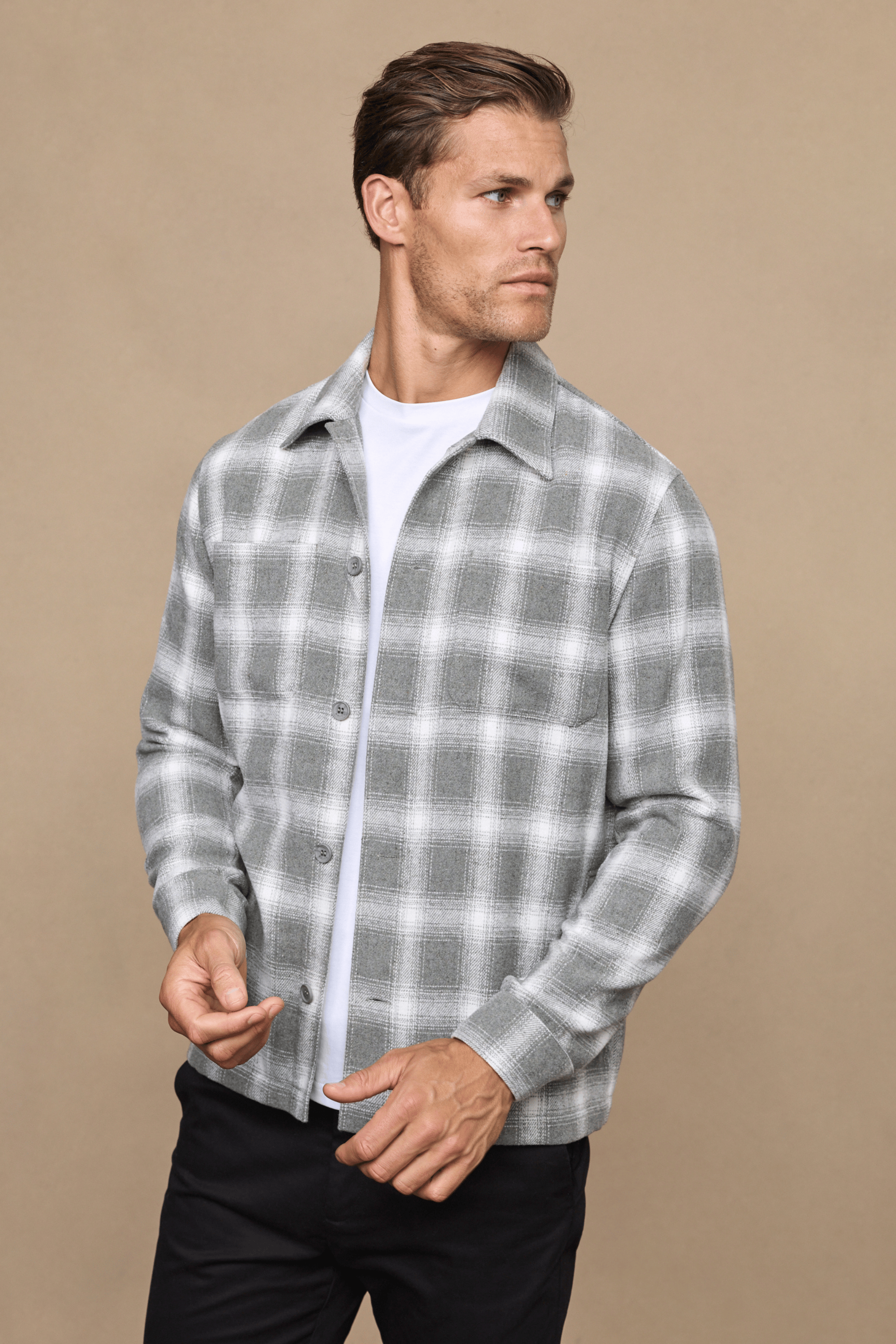 Vienna Wool Checked Overshirt - Sage/Ivory