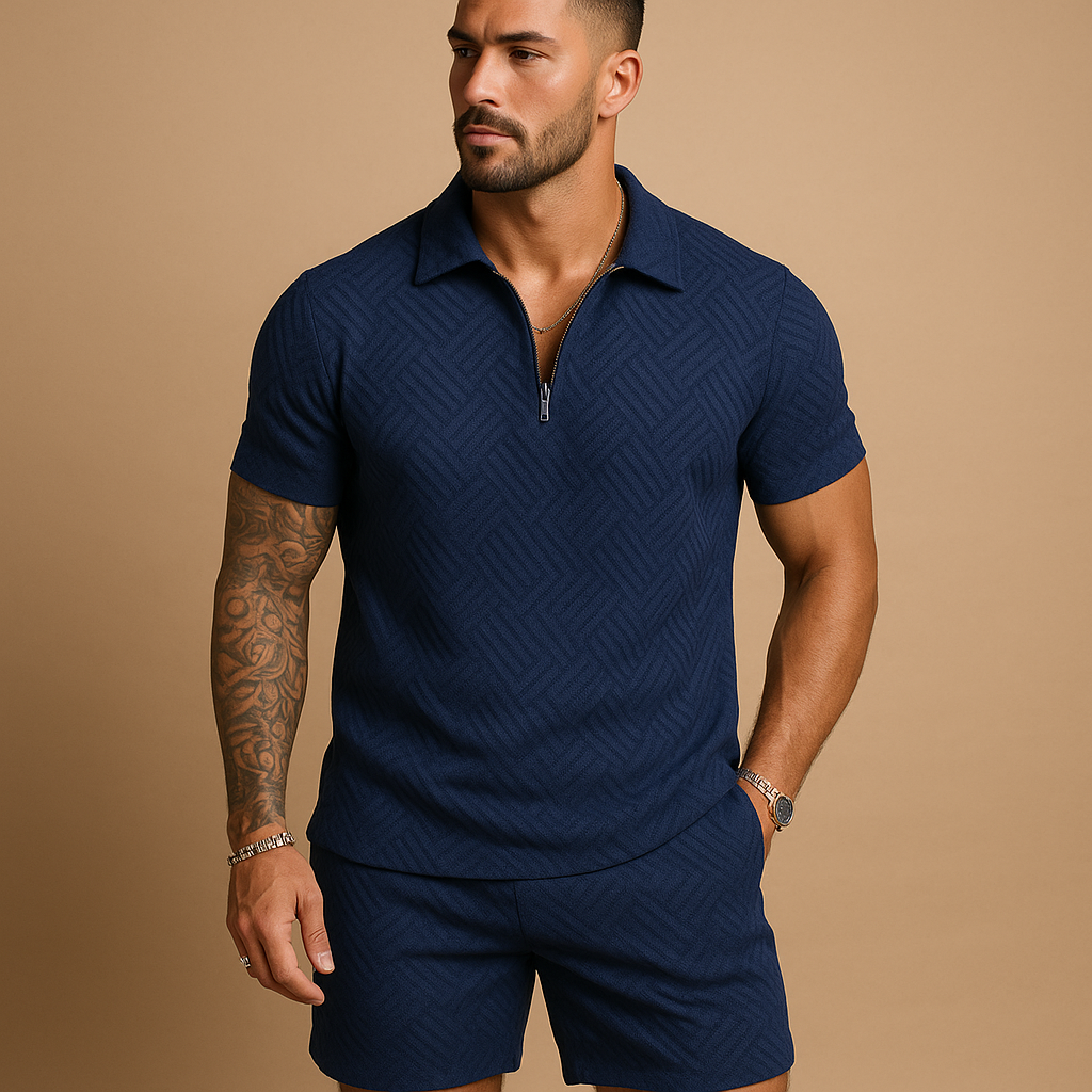 Zipper T-shirt and shorts summer set for men | Dylan